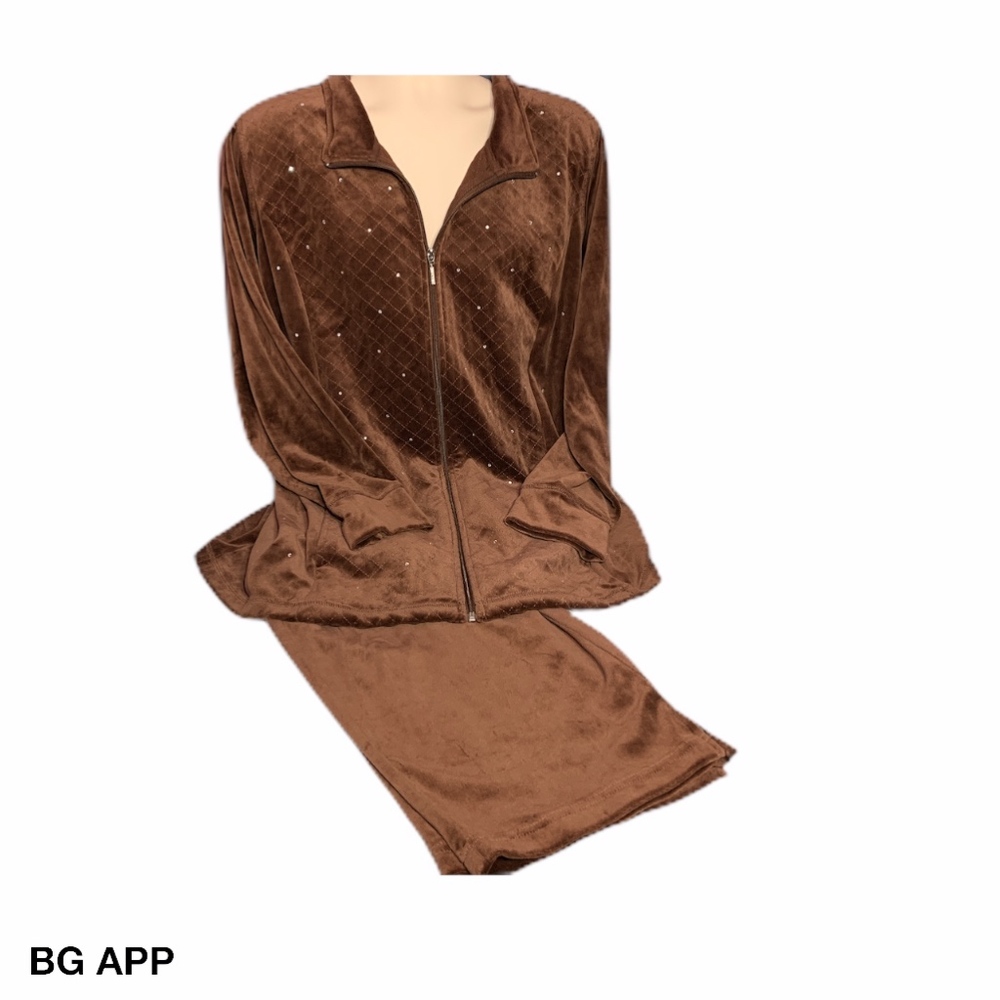 QUACKER FACTORY VELOUR BROWN JACKET AND PANTS 3X